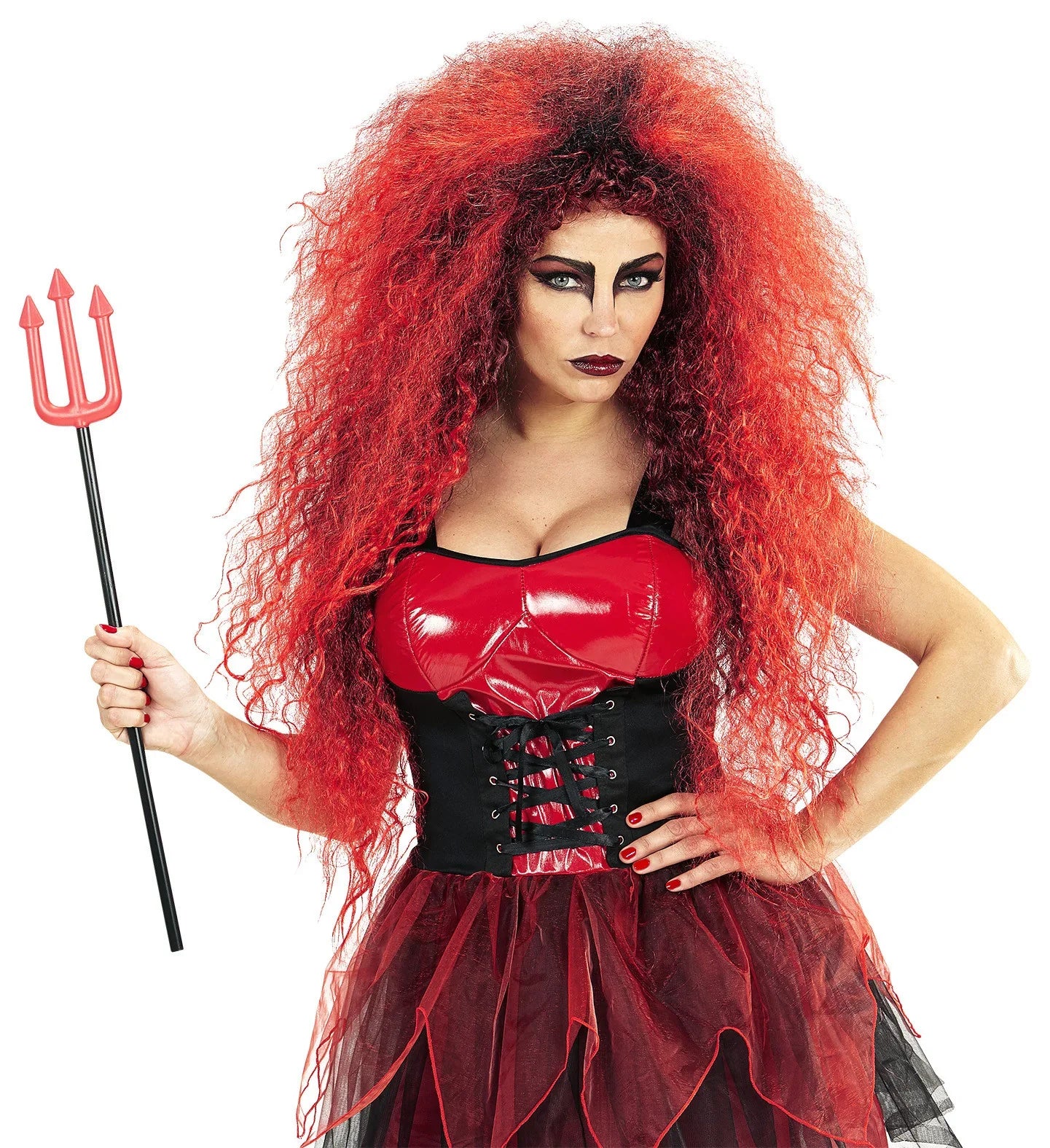 Peluca de Diablesa Roja Afro Larga Demonios Widmann